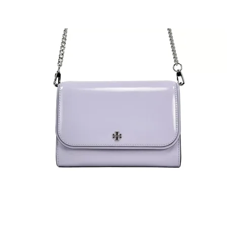Tory Burch Patent Emerson Patent Chain Wallet Crossbody Bag Violet SKy