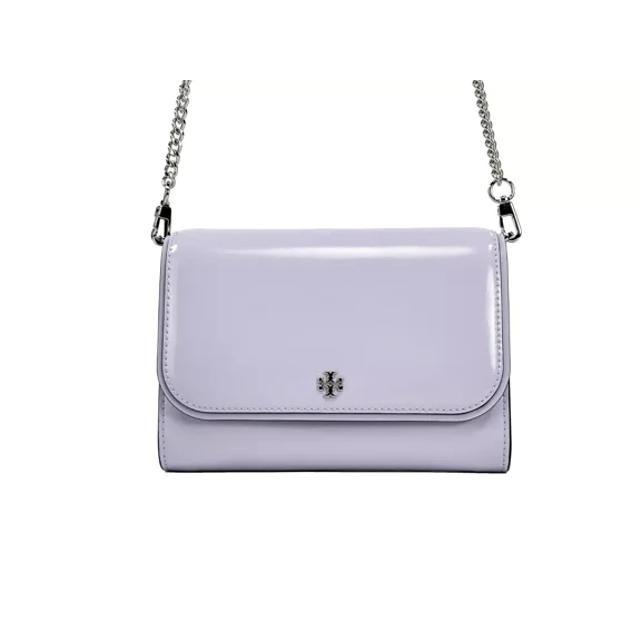 Tory Burch Patent Emerson Patent Chain Wallet Crossbody Bag Violet SKy