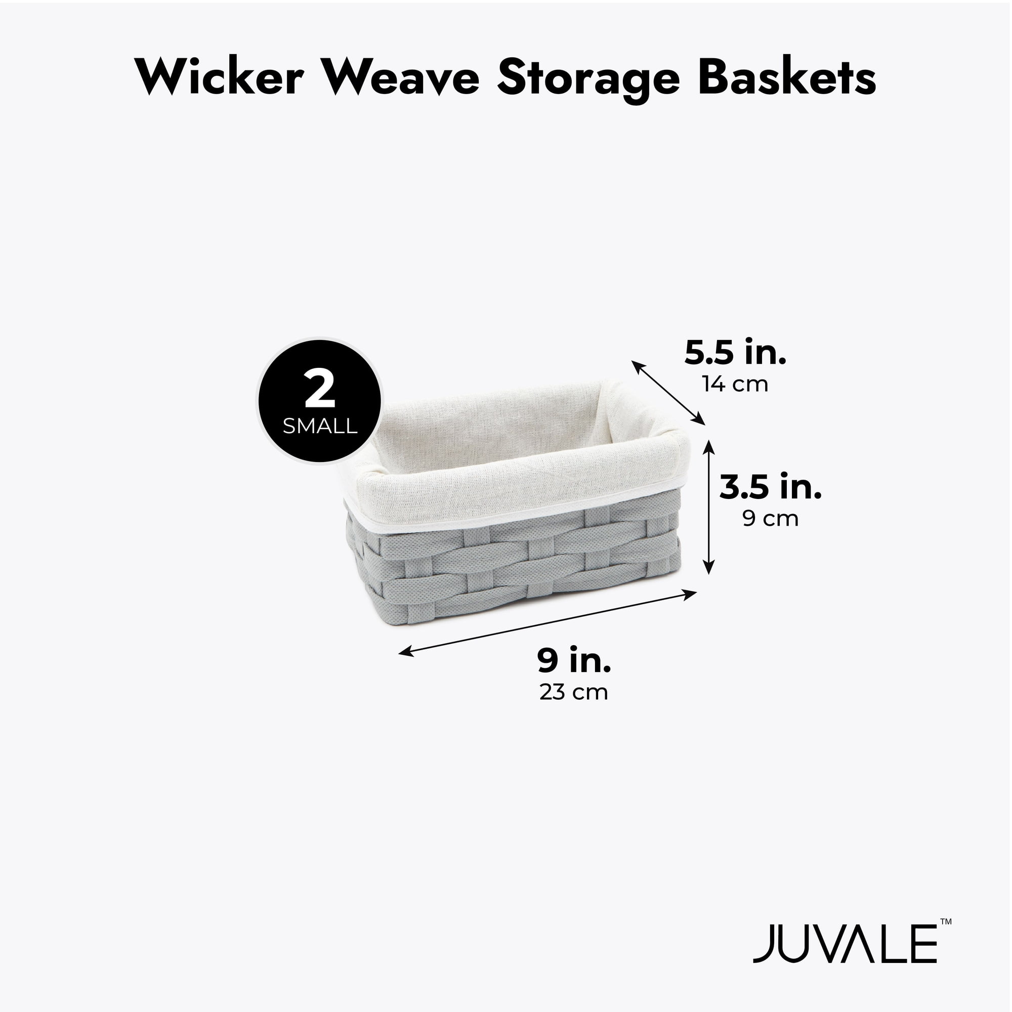 5 Piece Grey Wicker Baskets with Cloth Lining for Storage, Lined