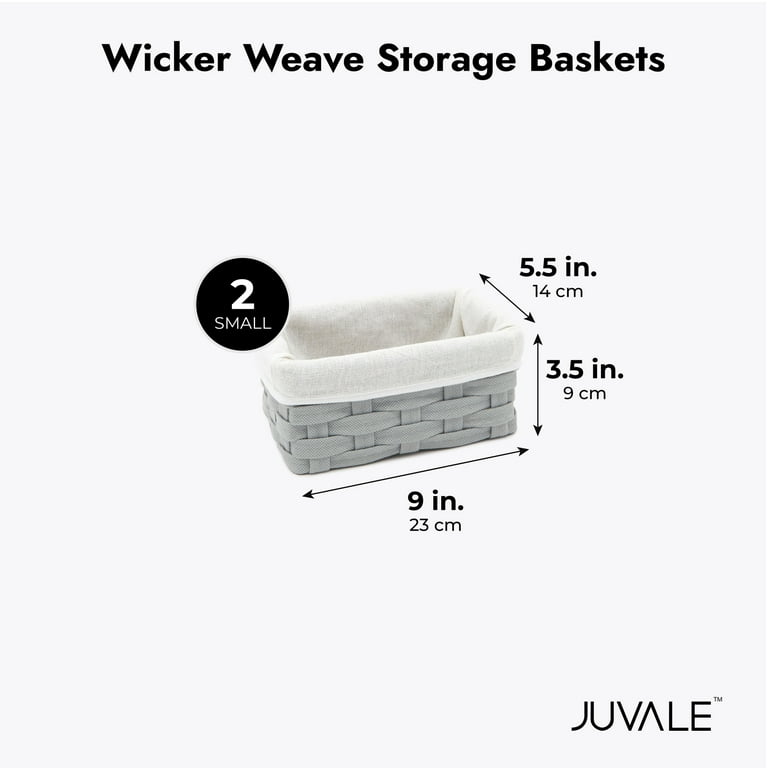 4 Pack Rectangular Wicker Storage Baskets with Liners - Small Decorative  Bins for Organizing Shelves (2 Sizes, Gray) 