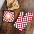 thumbnail image 5 of Red and White Checkered Pattern Kitchen Oven Mitt and Pot Holder Sets 2 Pcs for Baking, Cooking and Grilling, Heat Resistant Up To 392 °F, 5 of 7