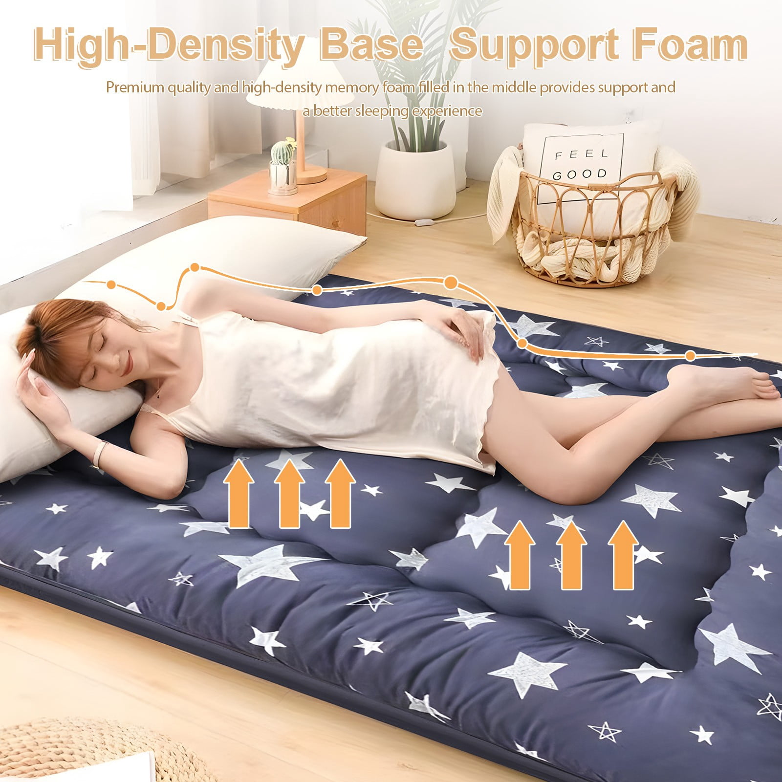 Lovote 4" Thick Floor Mattress - Japanese Futon Tatami Pad, Roll-Up Sleeping Mat for Guest/Bedroom