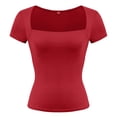 thumbnail image 5 of Htigea Women's Square Neck Crop Tops Short Sleeve Slim Fitted Summer Basic T Shirts for Going Out Red S, 5 of 7