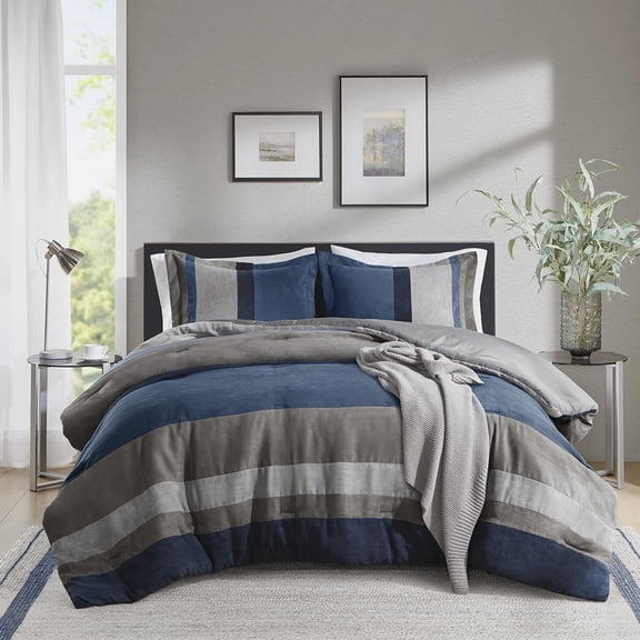 Gracie Mills Valentina Stripe Pieced Faux Suede Comforter Set Bedding Set