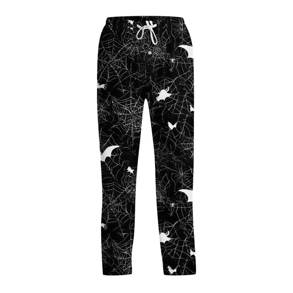 Satingcolo Men's Halloween Printed Drawstring Pajama Pants Comfortable Sleepwear with Fun Halloween Pattern for Lounging and Sleeping at Home