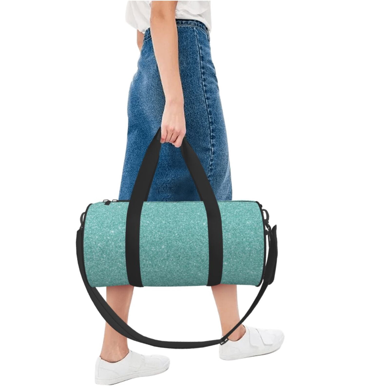 Defioc Teal Green Glitter for Travel Duffle Bag,Weekender Bag Carry On Tote Bags Hospital Bag Large Capacity Sport Gym Bag for Men Women Fit for Trave, Gym,Weekend