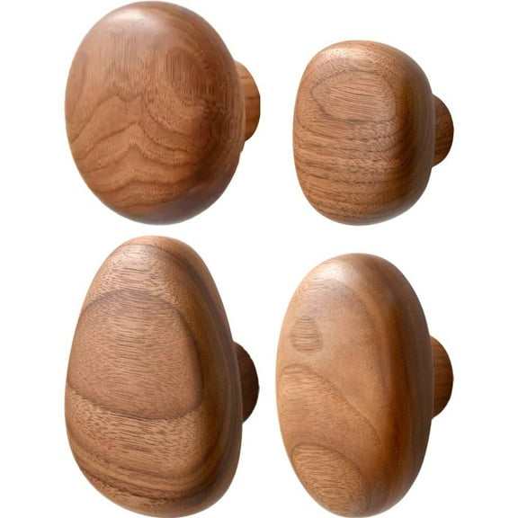 Wood Wall Hooks, 4pcs Wooden Coat Hooks Wall Mounted, Decorative Sturdy Coat Rack Hooks. Natural Handmade Wooden Wall Hanger for Hanging Backpack Towel Hats