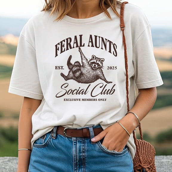 Feral Aunts Social Club Shirt – Funny Raccoon Meme Tee, Aunt-To-Be Gift, Unhinged Weirdcore Pregnancy Reveal Shirt