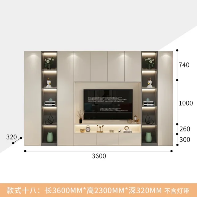 Mueble de pared de fondo, mueble de TV de lujo, moderno, sencillo y ligero, almacenamiento en habitación personalizado de madera maciza