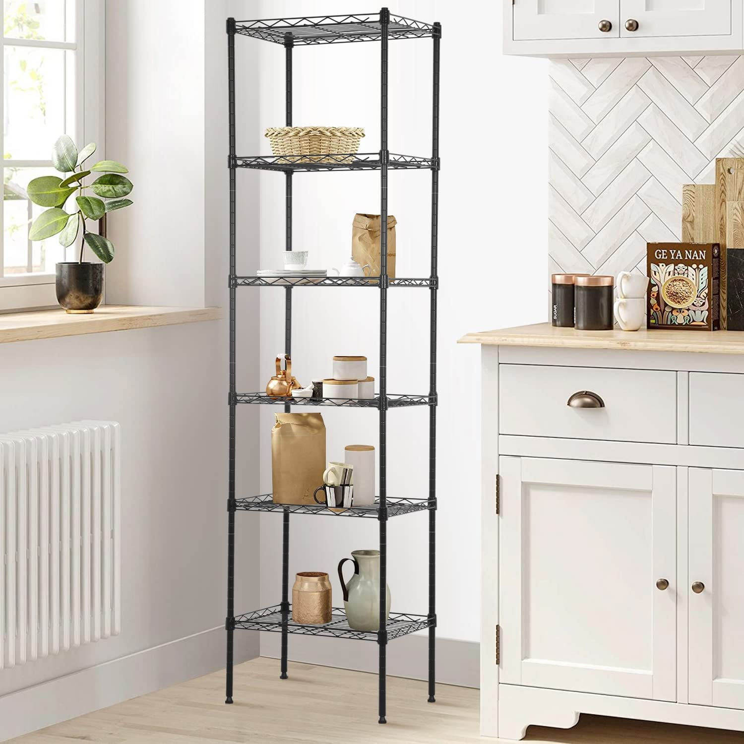 NiamVelo Black Adjustable 6-Tier Wire Metal Shelving Unit