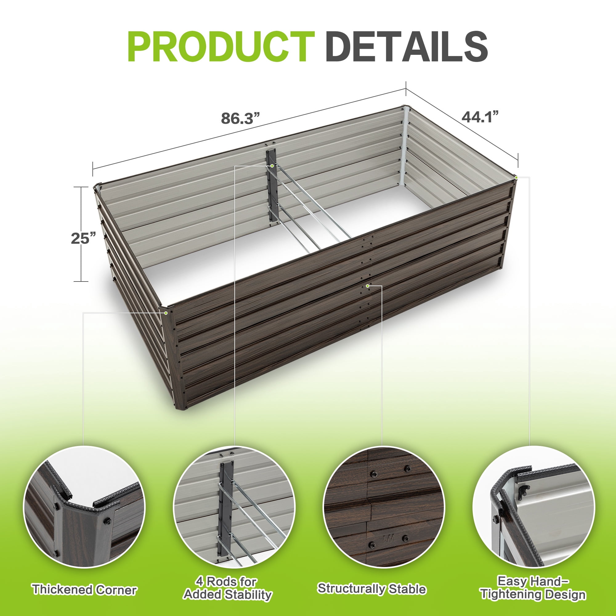 MAYEERTY 8x4x2FT Woodgrain Galvanized Raised Garden Bed, Large Metal Planter Box for Outdoor Veggie Fruit Herb