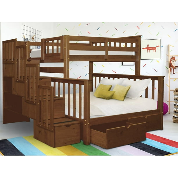 Bedz King Stairway Bunk Beds Twin Over Full With 4 Drawers In The Steps And 2 Under Bed Drawers Espresso Walmart Com Walmart Com
