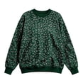 thumbnail image 5 of Caixia Womens Trendy Dark Green Round Neck Leopard Print Top Relaxed Fit Long Sleeve Pullover with Ribbed Cuffs for Women Fall Winter Casual Outfits, 5 of 6
