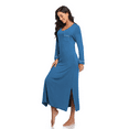 thumbnail image 4 of ANLIQI Nightgowns For Women Long Sleeve Nightgown Long Sleepshirts Full Length Sleepwear V Neck House Dresses With Pockets(Dark Blue,XL), 4 of 6