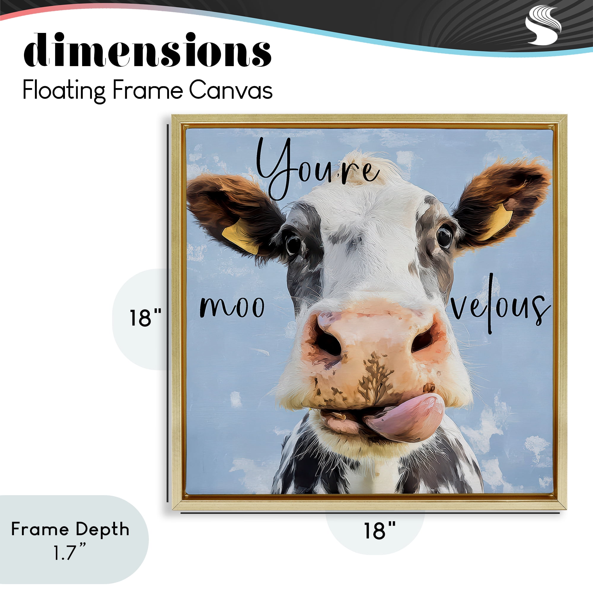 Stupell Industries You're Moo-velous Cow Gold Framed Floater Canvas Wall Art, design by Kim Curinga