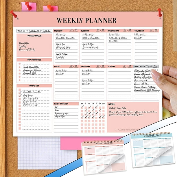 Agenda Semanal B5 Azul En Inglés con Espiral | Planificador de Tiempo con Tarjetas de Registro de Trabajo | Libro de Registro Personal | Libro de Gestión de Comidas | 52 Páginas | 24,8 X 18,5 Cm | 26