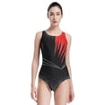 thumbnail image 2 of JanJean Women's Gymnastic Leotard Mesh Color Block Bodysuit Tops Dance Costume Dancewear Red M, 2 of 7
