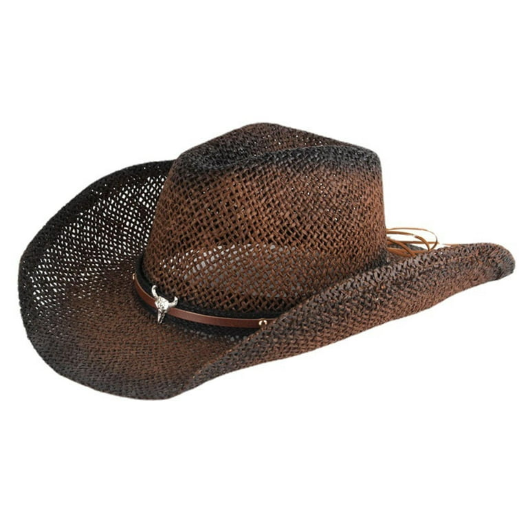 Vintage Straw Cowboy Hat, Classic Hat Shapeable Roll up Brim