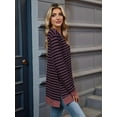 thumbnail image 6 of Womens Casual Striped Long Sleeve Shirt Trendy Crew Neck Slim Loose Fit Basic Blouses Tops Red &, 6 of 8