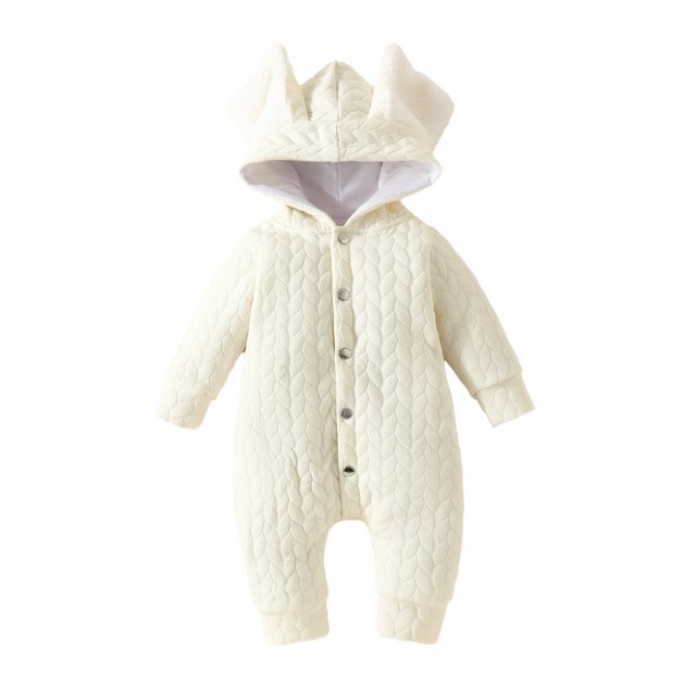 ZAXARRA Baby Jumpsuit, Long Sleeve Ears Hooded Button Closure Fall Romper Clothes for Boys Girls