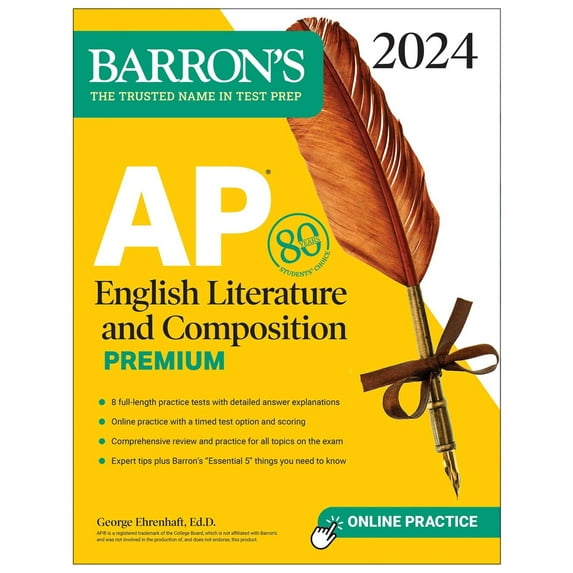 Pre-Owned Barron's AP Prep AP English Literature and Composition Premium, 2024: 8 Practice Tests + Comprehensive Review + Online Practice, (Paperback)