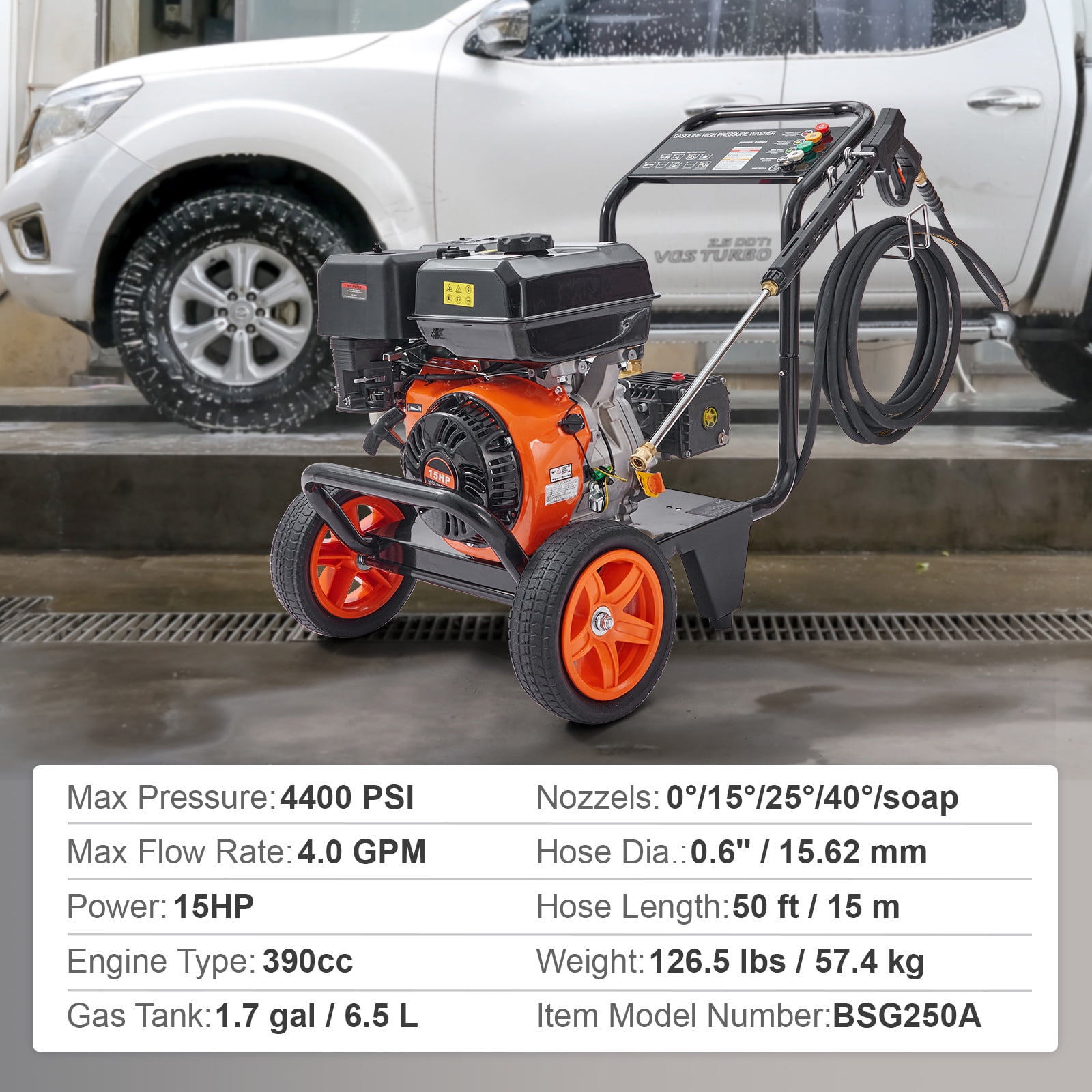 KFFKFF 4400 PSI at 4.0 GPM Gas Powered Cold Water Pressure Washer, 26 ft High Pressure Hose