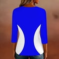 thumbnail image 6 of YUGYXL Summer Tops for Women Trendy 3/4 Sleeve Crew Neck Shirt Casual Color Block Blouse Tee Cotton Crewneck Pullover Blue L, 6 of 9
