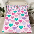 thumbnail image 2 of Manfei Cute Heart Loves Full Size Sheets,Geometric Polka Dot Bed Sheets,Pink Purple Cyan Sheet Sets For Girls Kids,Breathable Home Decor,4pcs, 2 of 7