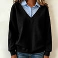 thumbnail image 6 of Karymi Shirts for Women Fake Two Piece Collared V Neck Sweatshirt, Color Block Layered Shirt Long Sleeve Pullover Top, Fall Winter Daily Streetwear Outfits Workout Tops for Women, 6 of 7