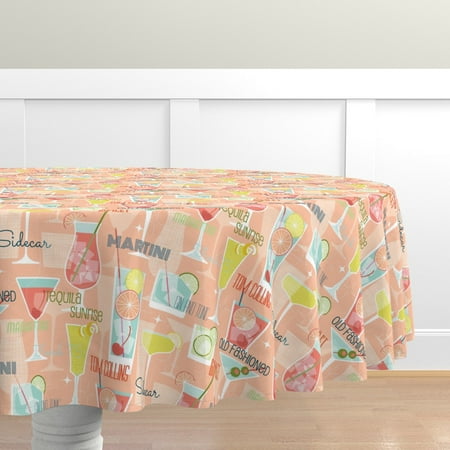 

Cotton Sateen Tablecloth 70 Round - Little 1950S Retro Atomic Age Mid Century Mod Blush Pink Martinis Happy Martini Print Custom Table Linens by Spoonflower
