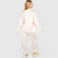 thumbnail image 7 of Lounge Women's Satin Pajama Set with Ruffled Cuffs and Button-Up Top - Small, Pink, 7 of 7