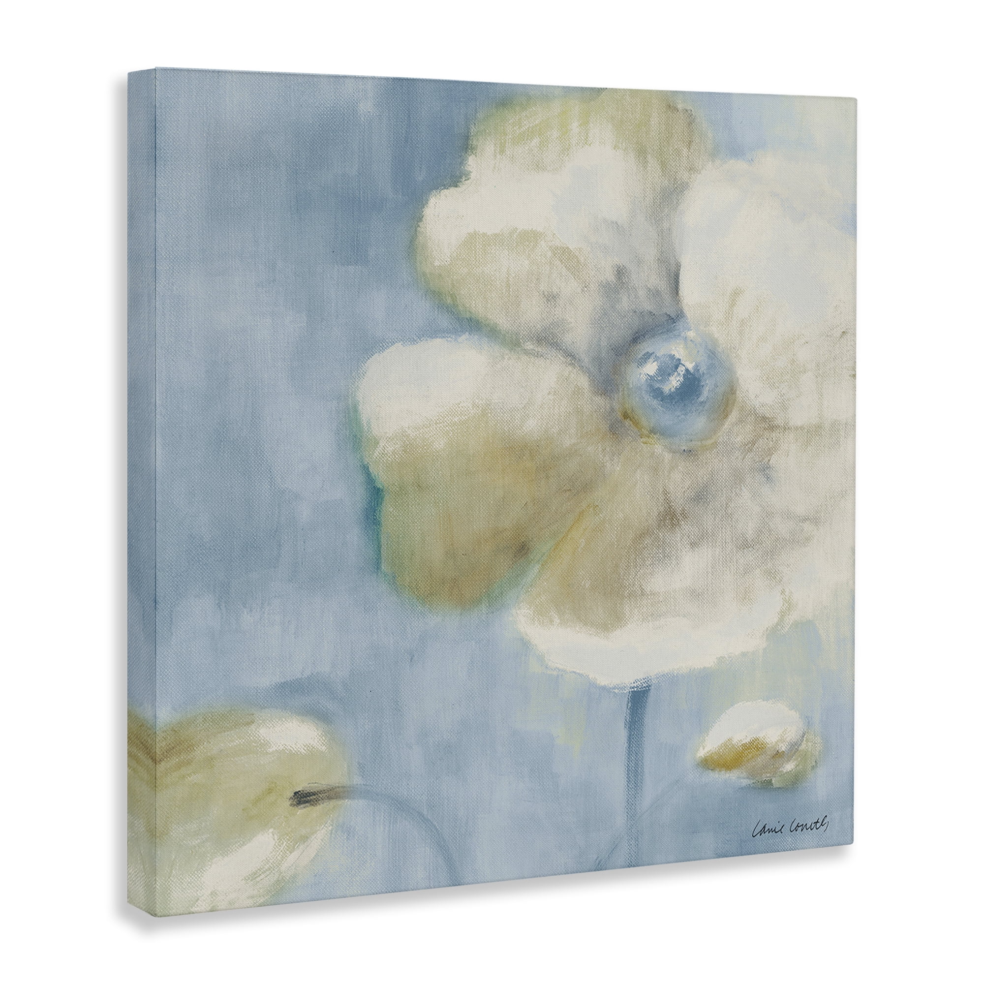Stupell Industries White Blossom on Blue Botanical & Floral Painting Gallery Wrapped Canvas Art Print Wall Art, 30 x 30