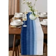 thumbnail image 2 of Navy Blue White Ombre Burlap Cotton Table Runner 14x72 Inches Long, Contemporary Minimalism Stripes Farmhouse Table Runners, Outdoor Dining Tablecloths Decor for Baby Shower/Party/Wedding, 2 of 6