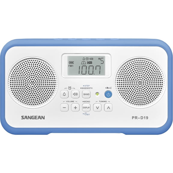 Sangean PR-D19BU FM Stereo/AM Digital Tuning Portable Radio with Protective Bumper (White/Blue)