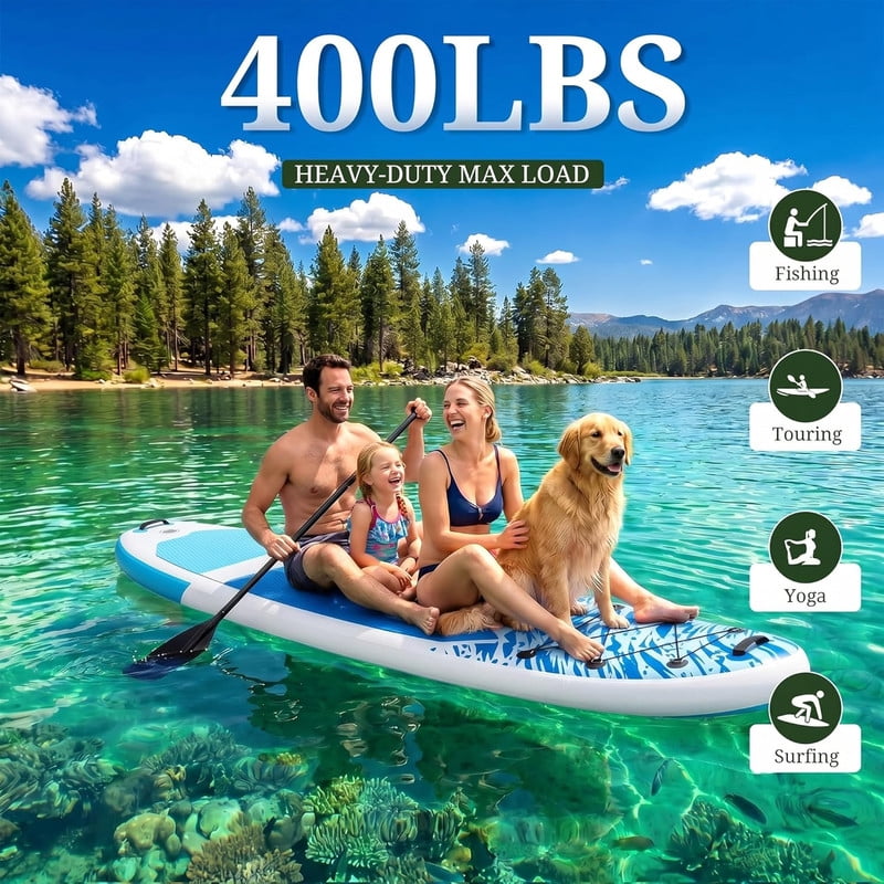 Bigleap Inflatable Stand Up Paddle Board, 400lbs Capacity 2-in-1 Paddle with Non-Slip Deck, Complete SUP Kit with Paddle, Pump, Backpack & Phone Case,Blue White