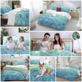 thumbnail image 5 of 3 Piece Turquoise Blue Teal Duvet Cover Set Queen Size,Microfiber Comforter/Quilt Cover with Corner Ties and 2 Pillowcases,Chic Stained Glass Texture Aesthetic All Season Bedding with Zipper Closure, 5 of 8
