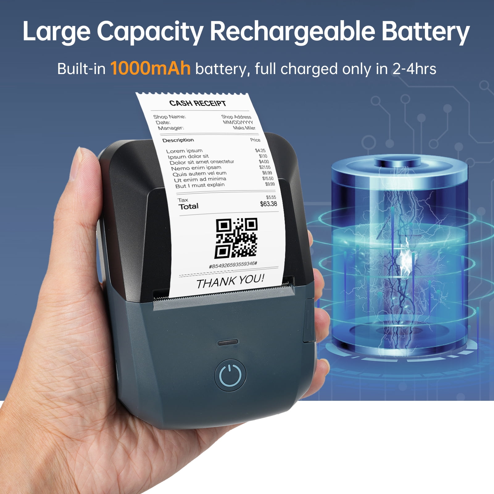 small printer Bt Portable Receipt Printer 58mm Mini Thermal Label Maker Wireless BT USB Connection 203dpi Mobile Printer with 2 Inch Thermal Paper Roll Compatible with /iOS System for