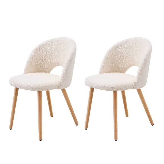 MMGW Set of 2 Restaurant Chairs with Ergonomic Soft Backrest and White Teddy Velvet