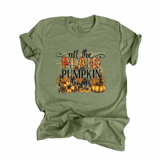 Camiseta de manga corta con estampado de acción de gracias para mujer Fridja zx2567