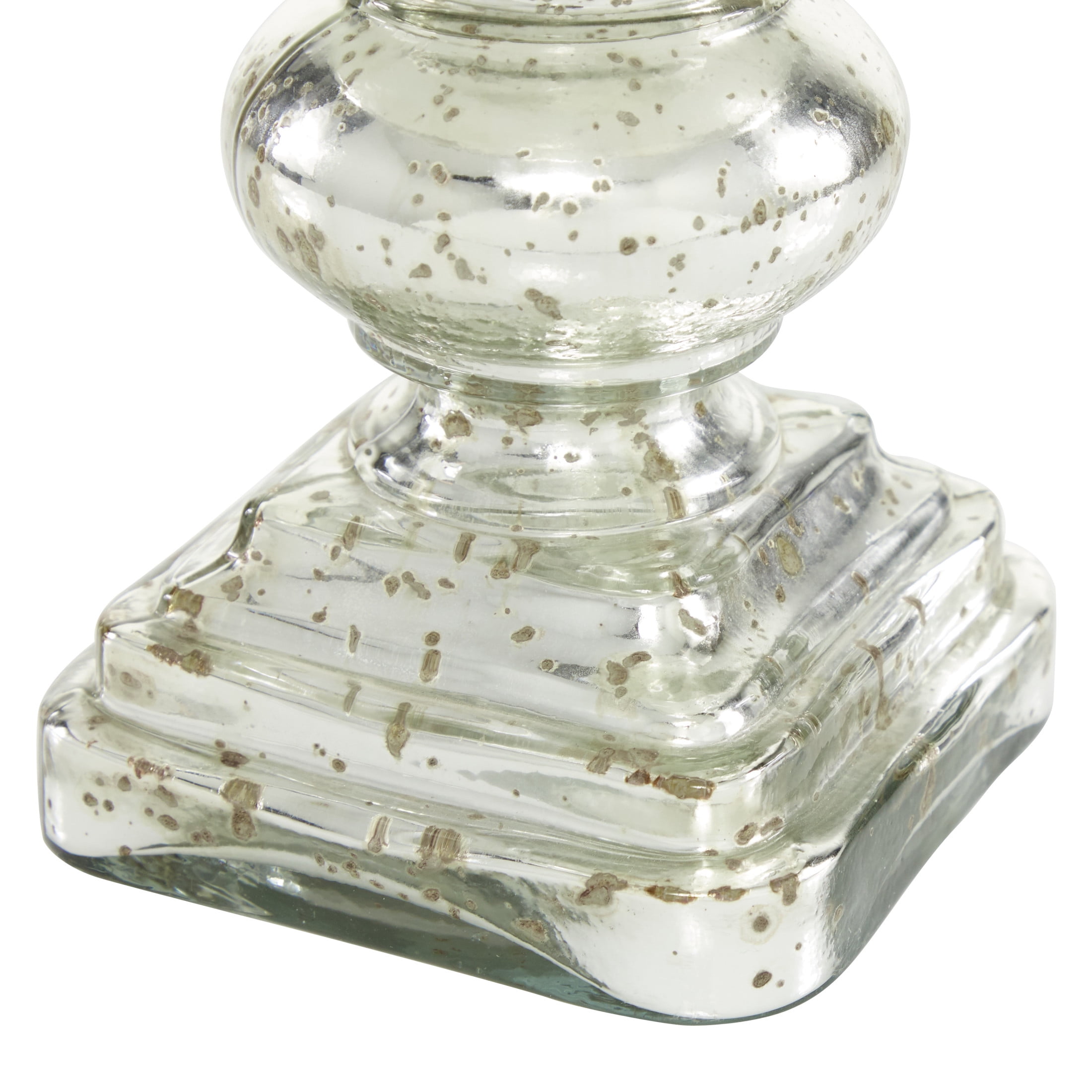 DecMode Silver Glass Handmade Turned Style Pillar Hurricane Lamp with Faux Mercury Glass Finish