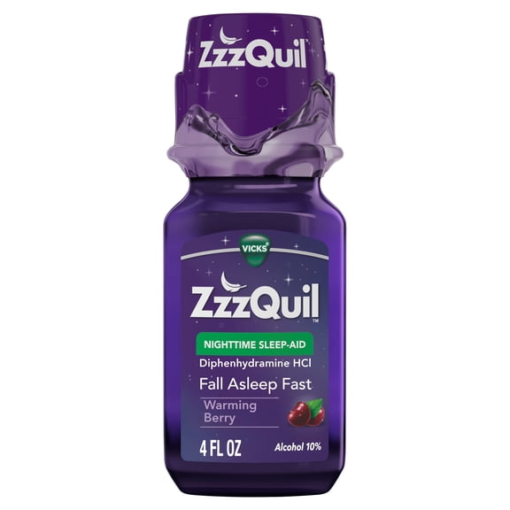 Vick's ZzzQuil Liquid Sleep Aid, Diphenhydramine 50mg HCl, Warming Berry Flavored, 4 fl oz