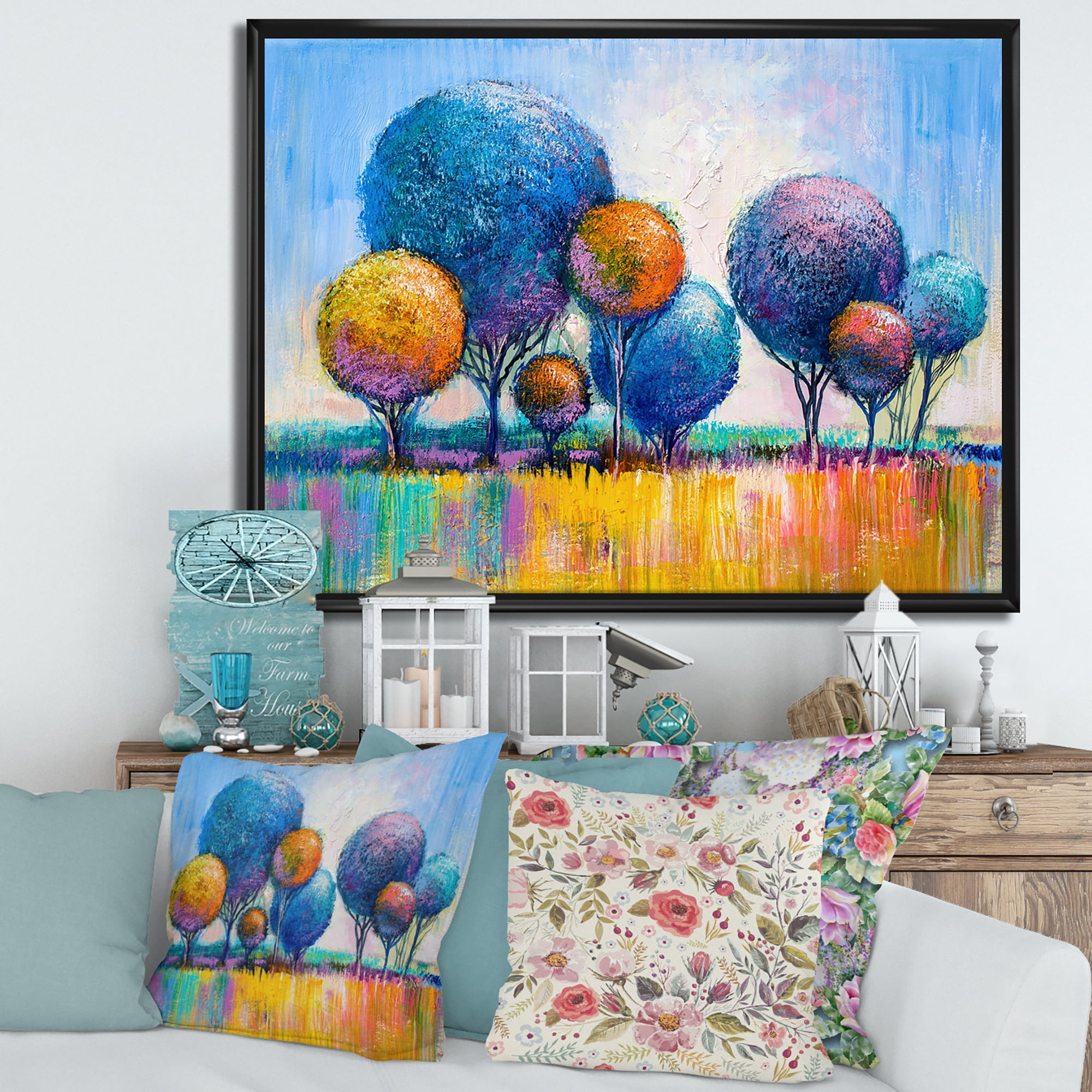 Designart 'Autumn Colorful Fantasy Trees IV' Modern Framed Canvas Wall Art Print
