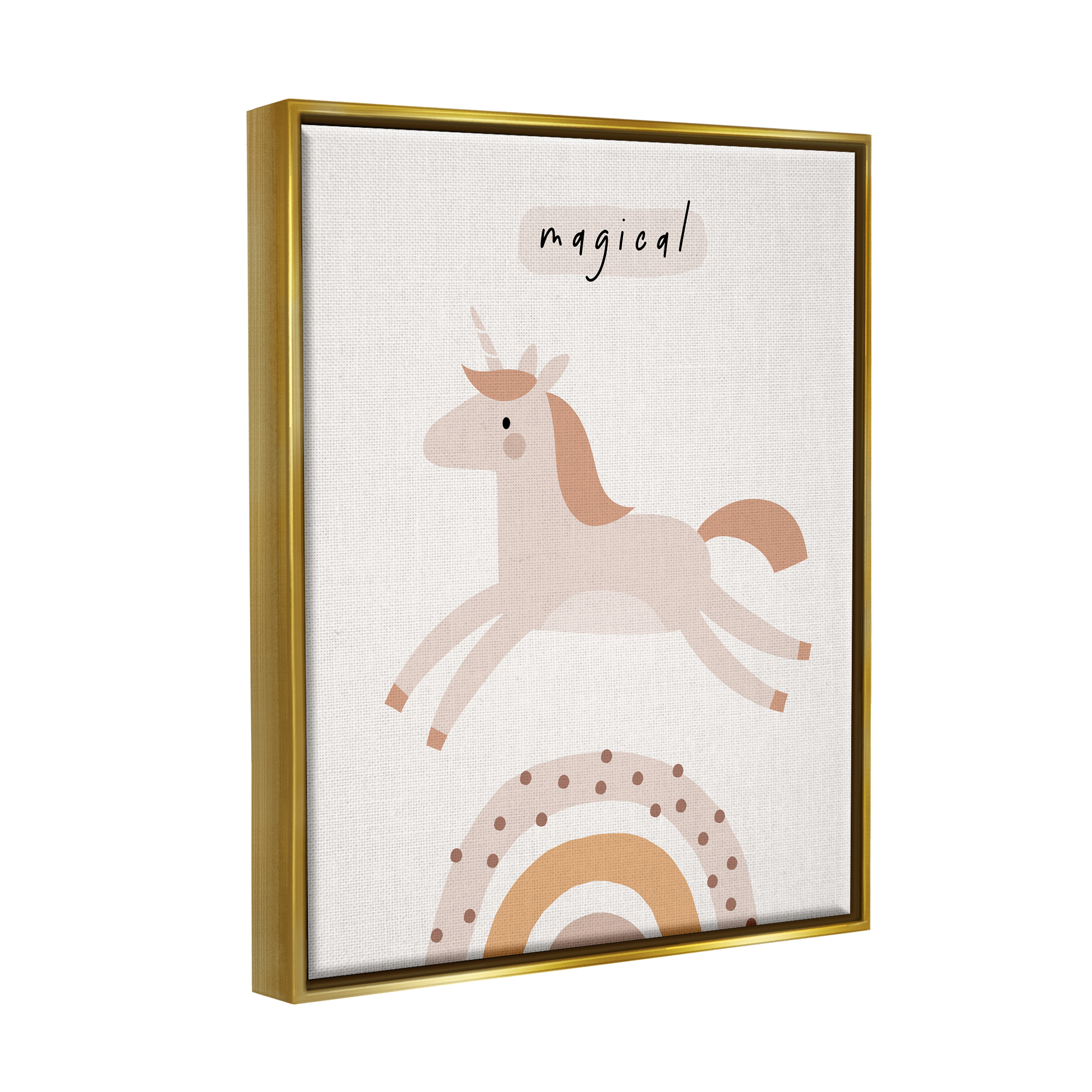 Stupell Industries Magical Unicorn & Rainbow Fairy Tales & Fantasy Painting Gold Floater Framed Art Print Wall Art, 17 x 21