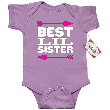 Inktastic Best Lil Sister Infant Creeper Baby Bodysuit Children Sibling New Expecting Big Little Brother Child Grandchild Cute Fun Pink Arrow Heart Gift