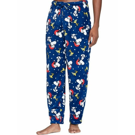 Mens Navy Blue Snoopy Woodstock Fleece Sleepwear Sleep Pants Pajama Bottom PJ