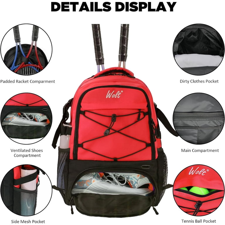 WOLT, Tennis Backpack Bag, Holds 2 Rackets, Ventilated Shoe  display picture 1