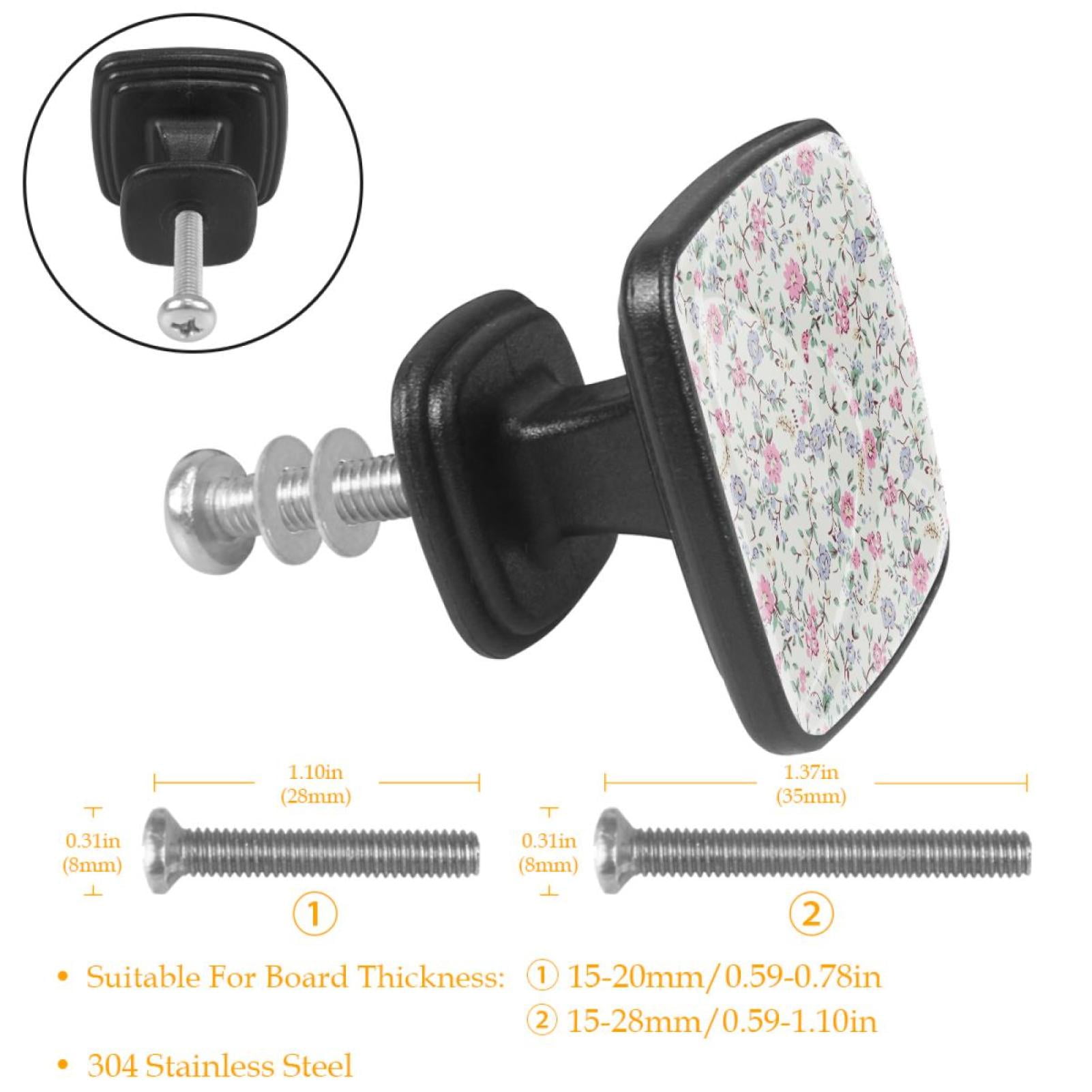 4 Pcs Cabinet Handle Drawer Pulls Red Blue Flower Knobs with Screws Square Furniture Office Cabinet Knob Decoration