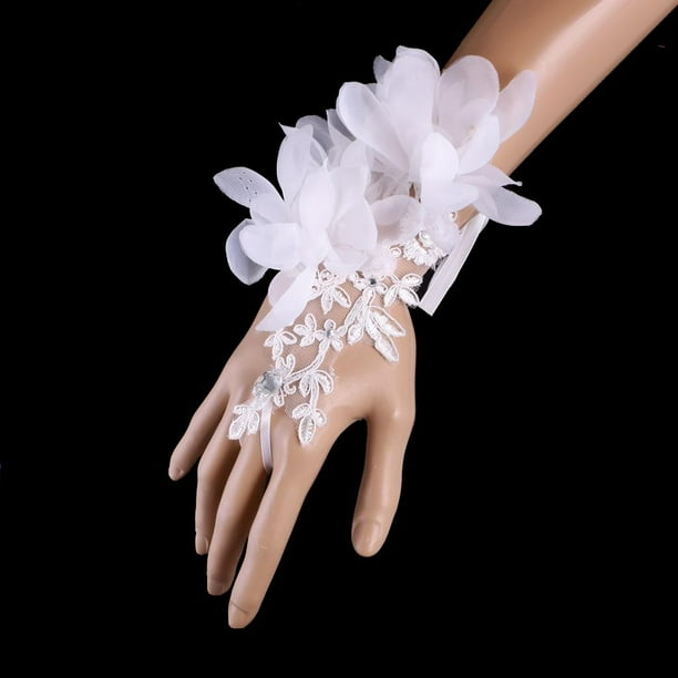 Elegante Boda Corta Sin Fabulosos Guantes De Flor De Encaje Rhinestone De Noche Mujeres Damas Guantes Yotijar Guantes de novia