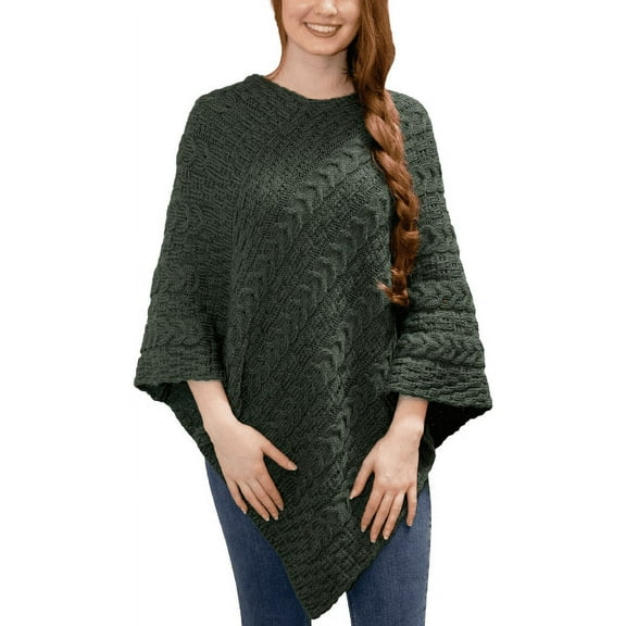 Aran Traditional Poncho Merino Wool Irish Cape Sweater Made in Ireland, One size