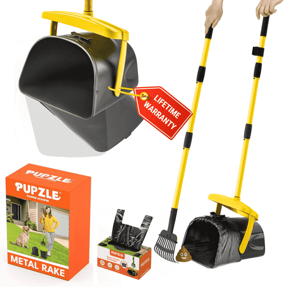 Pupzle Dog Pooper Scooper with Bag Attachment, Heavy Duty for Large Dogs